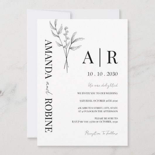 Moderne Minimalistische Initialen für Hochzeitsfei Einladung (Vorderseite)