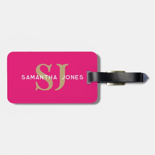 Moderne Minimalistische Initialen heißen rosa Mit Gepäckanhänger (Rückseite horizontal)