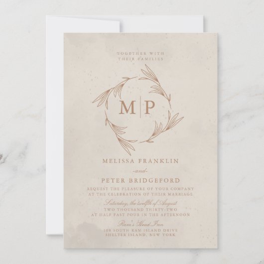 Moderne Minimalistische Initialen Hochzeit Einladung (Vorderseite)