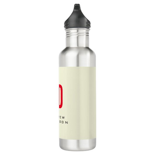 Moderne Minimalistische Initialen Rotes Monogramm  Edelstahlflasche (Rechts)