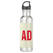 Moderne Minimalistische Initialen Rotes Monogramm  Edelstahlflasche (Vorderseite)