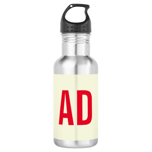Moderne Minimalistische Initialen Rotes Monogramm  Edelstahlflasche (Vorderseite)
