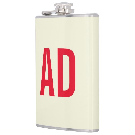 Moderne Minimalistische Initialen Rotes Monogramm Flachmann (Links)