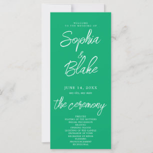Moderne minimalistische Jade-Grün-Hochzeitsprogram