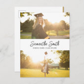 Moderne Minimalistische Kalligrafie 2 Foto Abschlu Ankündigungspostkarte (Vorne/Hinten)