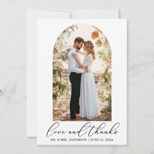 Moderne Minimalistische Kalligrafie Foto Arch Wedd Dankeskarte (Vorderseite)