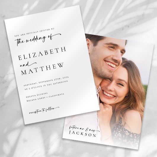 Moderne Minimalistische Kalligrafie-Foto-Hochzeit Einladung
