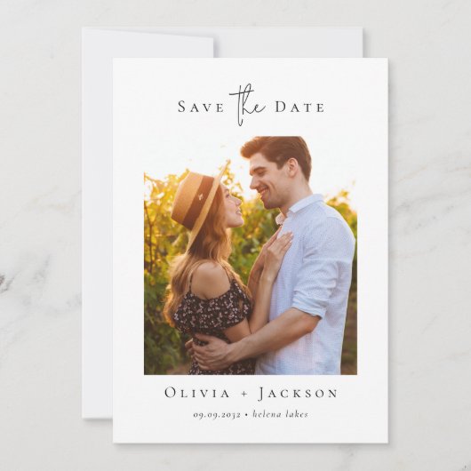 Moderne Minimalistische Kalligrafie-Foto-Hochzeit Save The Date (Vorderseite)