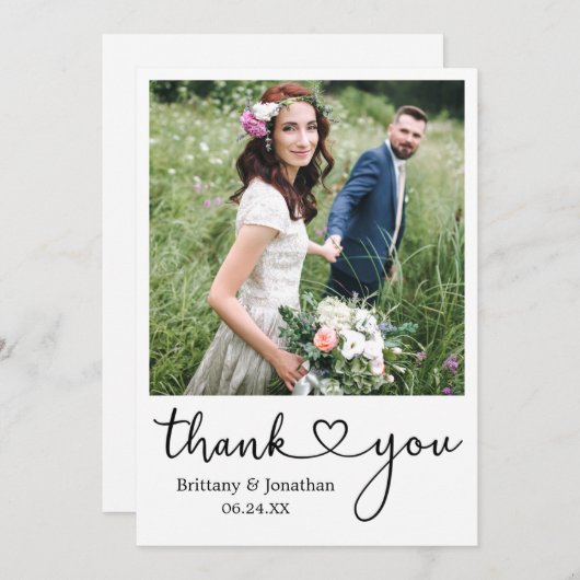 Moderne Minimalistische Kalligrafie Herzenshochzei Dankeskarte (Vorne/Hinten)