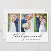 Moderne Minimalistische Kalligrafie Hochzeit 3 Fot Dankeskarte (Vorderseite)