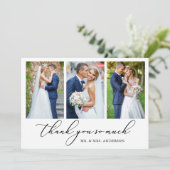 Moderne Minimalistische Kalligrafie Hochzeit 3 Fot Dankeskarte (Stehend Vorderseite)
