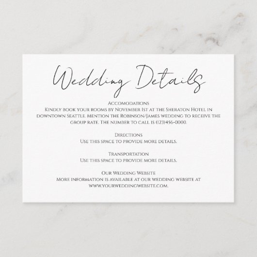 Moderne Minimalistische Kalligrafie-Hochzeit Begleitkarte (Vorderseite)