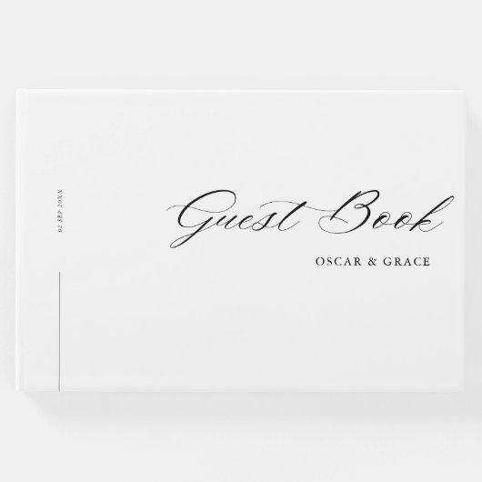 Moderne Minimalistische Kalligrafie Schwarz-weiße  Gästebuch (Vorderseite)