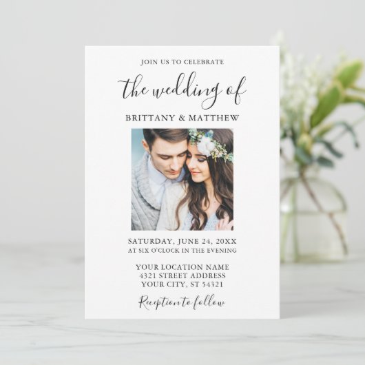 Moderne Minimalistische Kalligrafie Script Foto Ho Einladung (Stehend Vorderseite)