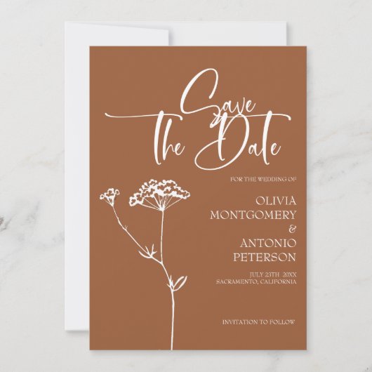 Moderne Minimalistische Kalligrafie Terracotta Wed Save The Date (Vorderseite)