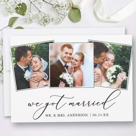 Moderne Minimalistische Kalligraphie 3 Fotos Hochz Ankündigung