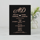 Moderne Minimalistische Kalligraphie Herz Black &  Folieneinladung (Stehend vorne)