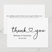 Moderne Minimalistische Kalligraphie Herz-Hochzeit Dankeskarte (Vorne/Hinten)