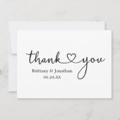 Moderne Minimalistische Kalligraphie Herz-Hochzeit Dankeskarte (Vorderseite)