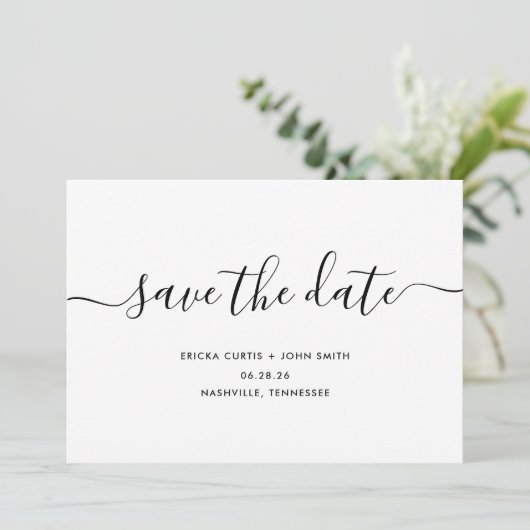 Moderne Minimalistische Kalligraphie Save The Date (Stehend Vorderseite)