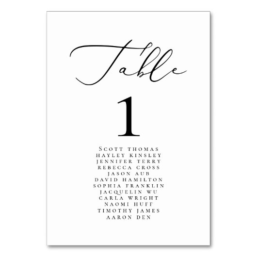 Moderne Minimalistische kalligraphische Hochzeitsn Tischnummer (Vorderseite)