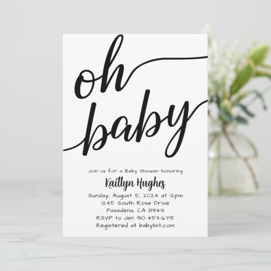 Moderne Minimalistische Karierte Babydusche Einladung (Stehend Vorderseite)