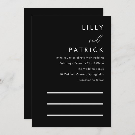 Moderne Minimalistische klassische Schwarz-Weiß-Ho Einladung (Vorne/Hinten)