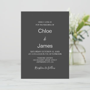 Moderne minimalistische Kohle-Hochzeit Einladung