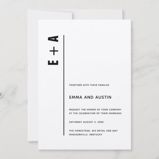 Moderne Minimalistische Kraft Bold Initials Weddin Einladung (Vorderseite)