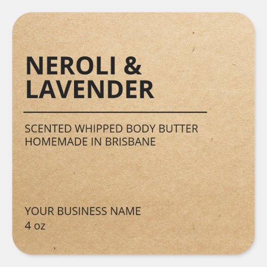 Moderne Minimalistische Kraftpapierkarosseriemarke Quadratischer Aufkleber (Vorderseite)