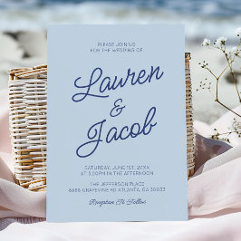 Moderne minimalistische Küstenblaue Hochzeit Einladung