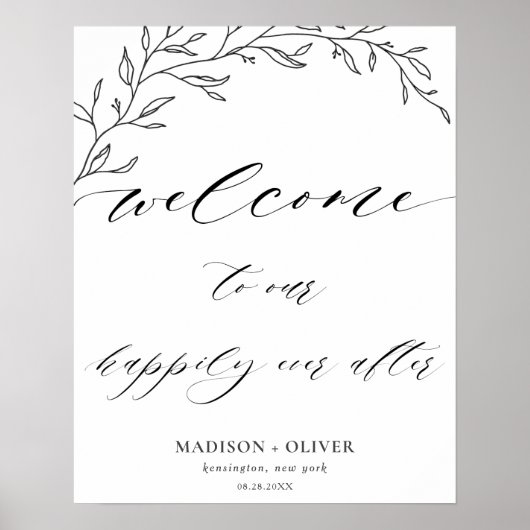 Moderne Minimalistische Laurel Branch Wedding Welc Poster (Vorne)