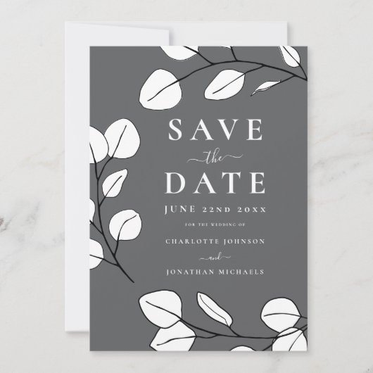 Moderne Minimalistische Leaf-Hochzeit Save The Date (Vorderseite)