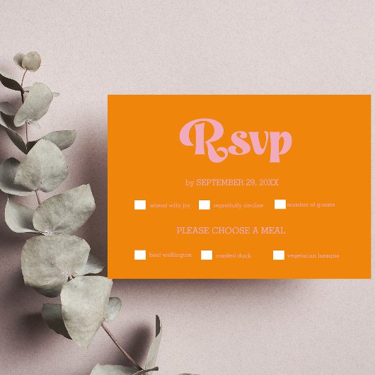Moderne Minimalistische, lebendige Orange- und Ros RSVP Karte