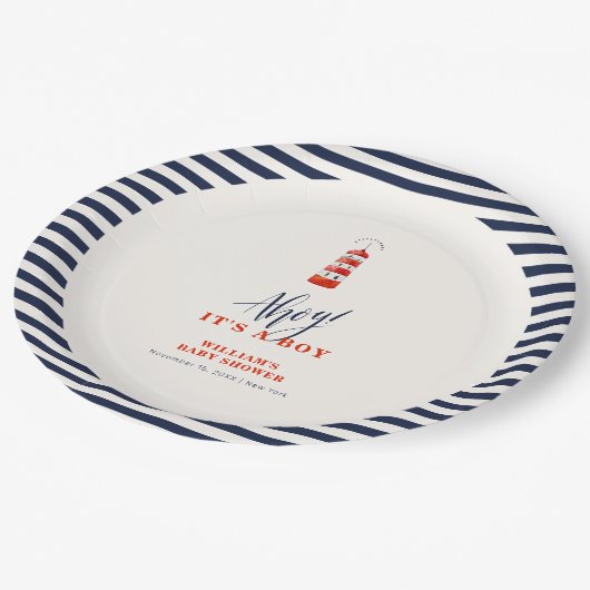 Moderne Minimalistische Leuchtturmdusche Pappteller (Schrägansicht)