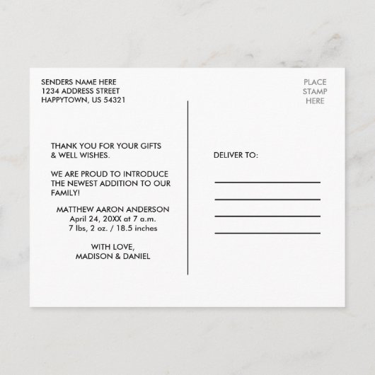 Moderne Minimalistische Liebe dank Baby Foto Postkarte (Rückseite)