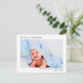 Moderne Minimalistische Liebe dank Baby Foto Postkarte (Stehend Vorderseite)