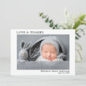 Moderne, Minimalistische Liebe und Dank Baby Dankeskarte (Stehend Vorderseite)