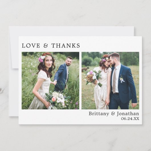 Moderne Minimalistische Liebe und Dank Hochzeit 2 Dankeskarte (Vorderseite)