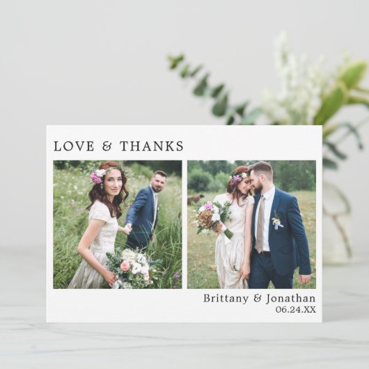 Moderne Minimalistische Liebe und Dank Hochzeit 2 Dankeskarte (Stehend Vorderseite)