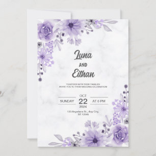 Moderne Minimalistische Lila Blumenhochzeit Einladung