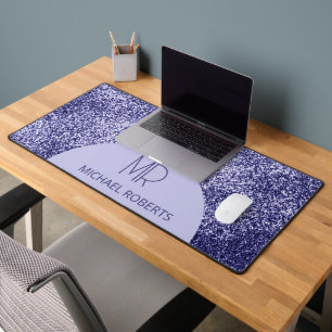 Moderne Minimalistische Lila Foil Metallic Monogra Schreibtischunterlage