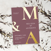 Moderne Minimalistische Lila Monogramm-Hochzeit Folieneinladung