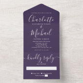 Moderne Minimalistische Lila Skripthochzeit All In One Einladung (Innen Boden)