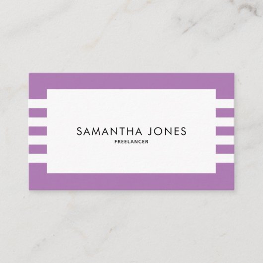 Moderne Minimalistische Lila Streifen Freelancer Visitenkarte (Vorderseite)