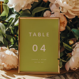 Moderne minimalistische limettengrüne Hochzeit Tischnummer