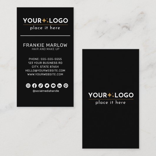 Moderne Minimalistische Logo-Social Media Schwarz Visitenkarte (Vorne/Hinten)