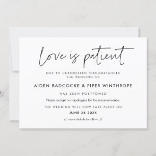 Moderne minimalistische Love is patient Hochzeitsa Einladung
