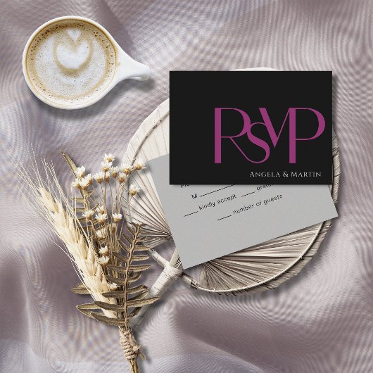 Moderne, Minimalistische Magenta Black RSVP Card Karte