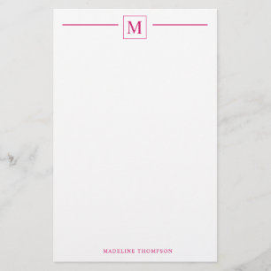 Moderne Minimalistische Magenta Monogram Line Briefpapier
